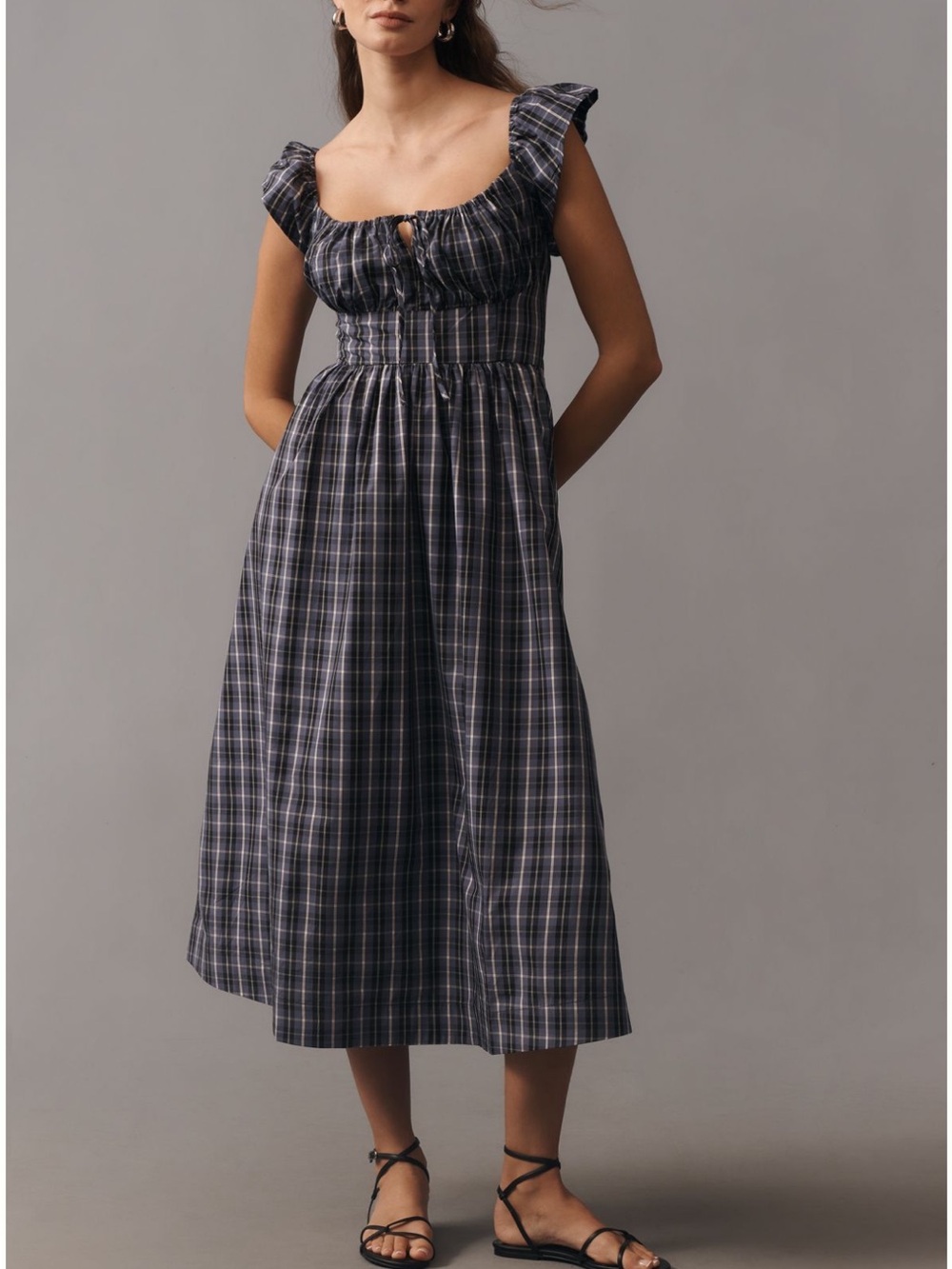 Anthropologie Flutter Sleeve Square Neck Midi Dress Small NWT